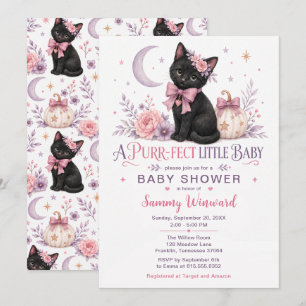 Convites Chá de Bebê de Gatinho Preto Menina Perfeita