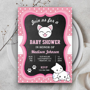 Convites Chá de Bebê de Gatinho Rosa Fofo