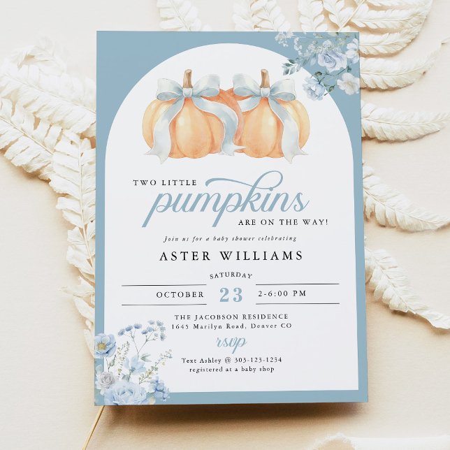 Convites Chá de Bebê de Gêmeos Meninos Little Pumpkins On T (Criador carregado)