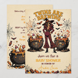Convites Chá de Bebê de Gêmeos no Halloween está Cozinhando