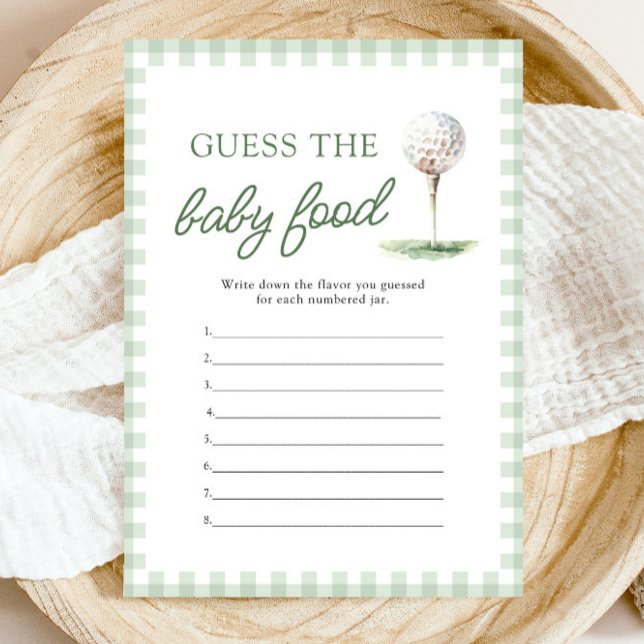 Convites Chá de Bebê de Golfe em Verde Sage - Adivinhe a Co (Sage Green Golf Baby Shower Guess The Baby Food Game)