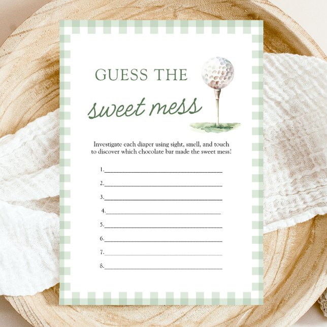 Convites Chá de Bebê de Golfe Verde Salvia Adivinhe a Doce  (Sage Green Golf Baby Shower Guess The Sweet Mess)