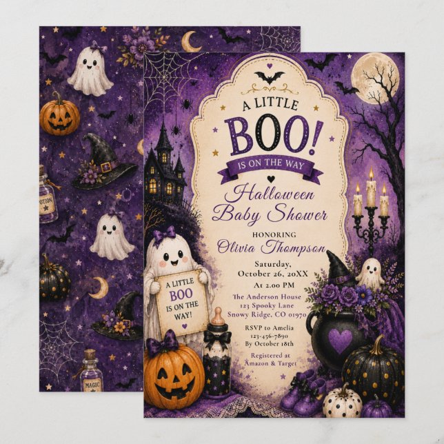 Convites Chá de Bebê de Halloween (Frente/Verso)