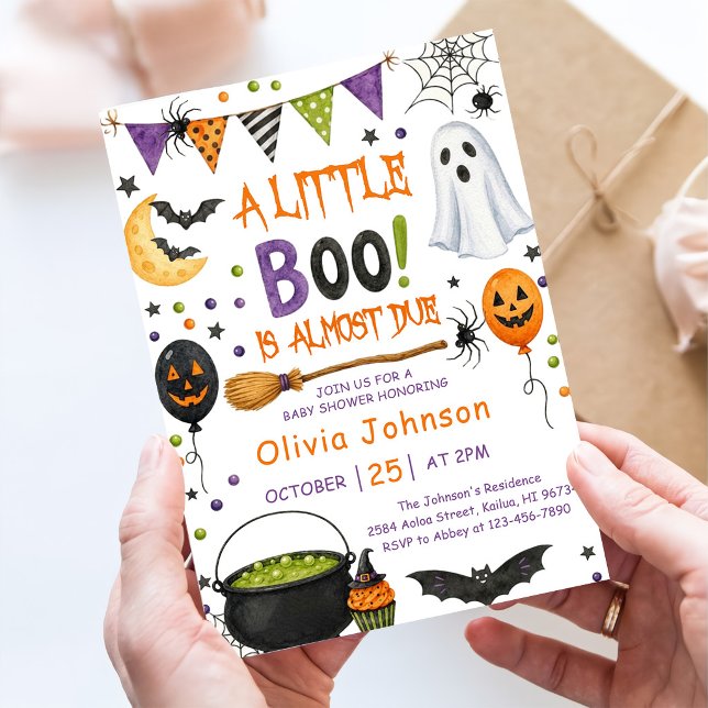 Convites Chá de Bebê de Halloween Aguarela Um Pequeno Boo (Criador carregado)