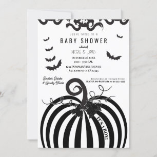 Convites Chá de Bebê de Halloween com Abóbora Preto e Branc