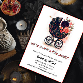 Convites Chá de Bebê de Halloween com Carrinho Gótico