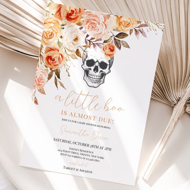 Convites Chá de Bebê de Halloween Floral Skull (Criador carregado)