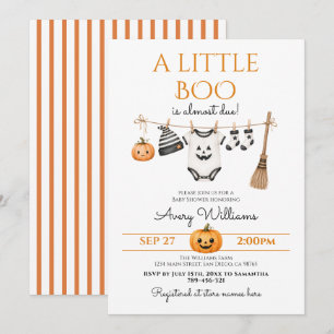 Convites Chá de Bebê de Halloween Minimal Little Boo
