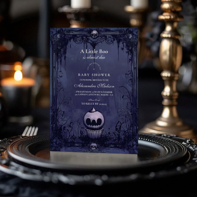 Convites Chá de Bebê de Halloween Roxo Gótico Escuro (Criador carregado)