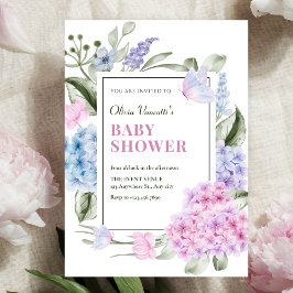 Convites Chá de bebê de hortênsia floral estética