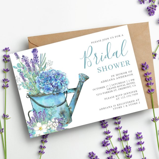 Convites Chá de Bebê de Hydrangea Azul e Lavanda (Criador carregado)