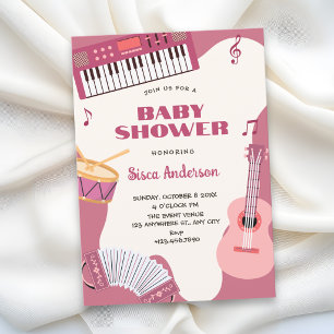 Convites Chá de bebê de instrumentos musicais rosa