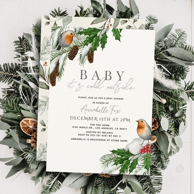 Convites Chá de Bebê de Inverno Baby É Frio Lá Fora Robins (Criador carregado)