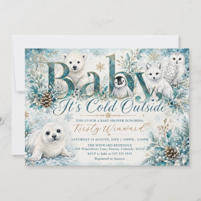 Convites Chá de Bebê de Inverno Baby It's Cold Outside (Frente)
