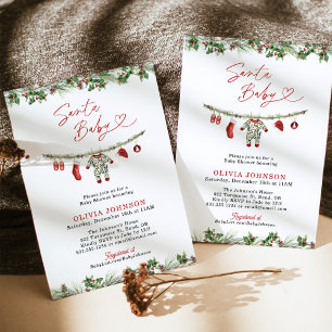 Convites Chá de Bebê de Inverno, Santa Baby Shower Neutro