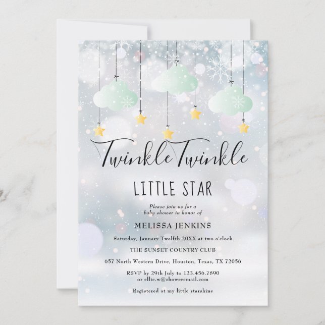 Convites Chá de Bebê de Inverno Twinkle Twinkle Little Star (Frente)