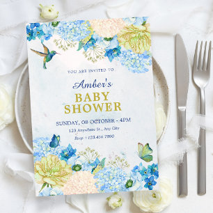 Convites Chá de bebê de jardim floral azul