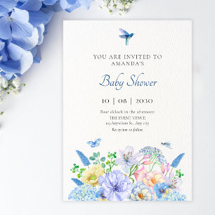 Convites Chá de bebê de jardim floral azul estético