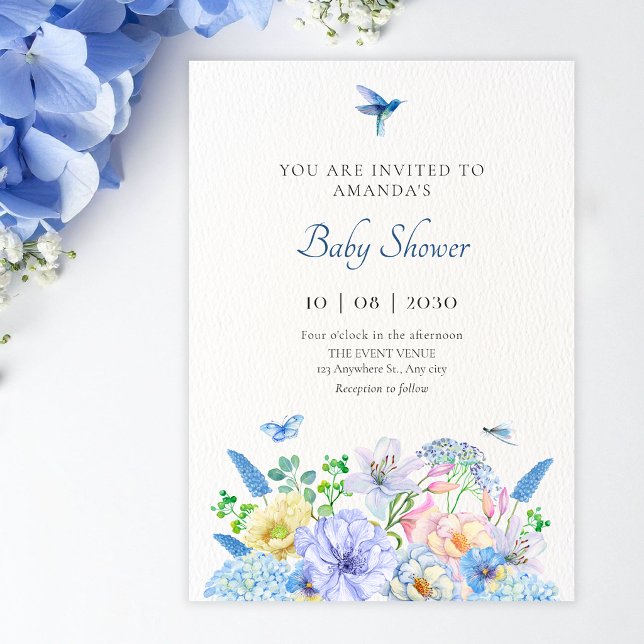 Convites Chá de bebê de jardim floral azul estético (Criador carregado)