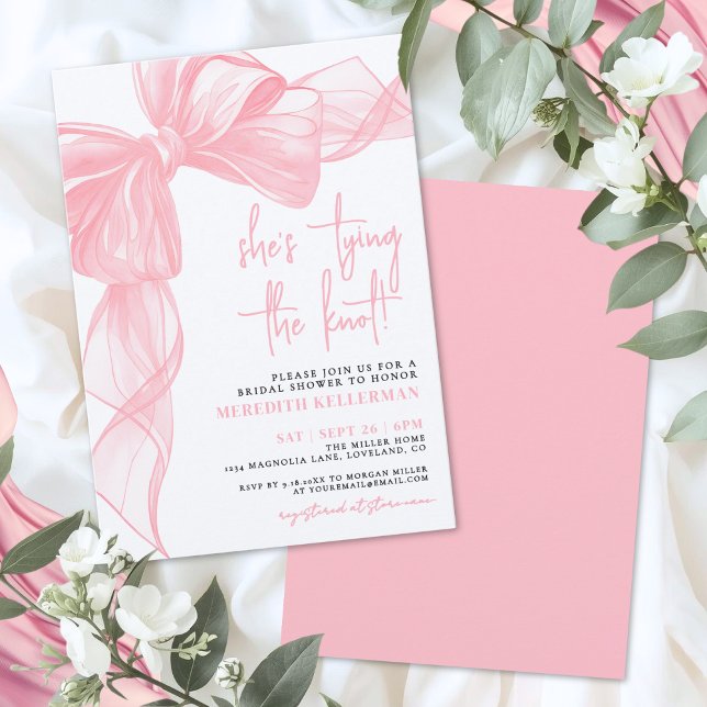 Convites Chá de Bebê de Laço Rosa Elegante (Elegant Pink Bow Bridal Shower Invitation)