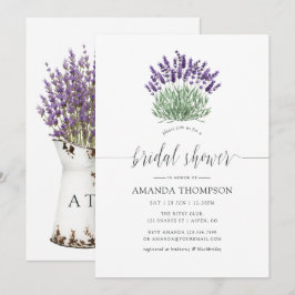 Convites Chá de Bebê de Lavanda em Aquarela em Estilo Cotta