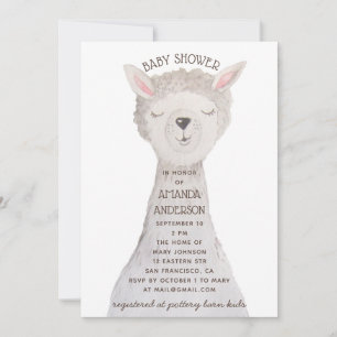 Convites Chá de Bebê de Lhama Fofa Alpaca Aquarela Neutra