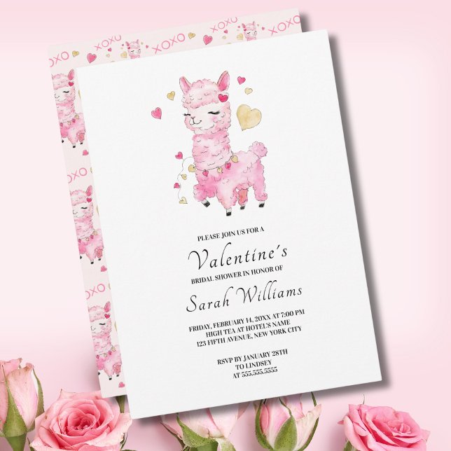 Convites Chá de Bebê de Llama Rosa em Aquarela (Criador carregado)