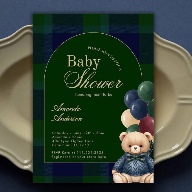 Convites Chá de Bebê de Luxo Clássico do Urso Teddy Polo Pr (Criador carregado)