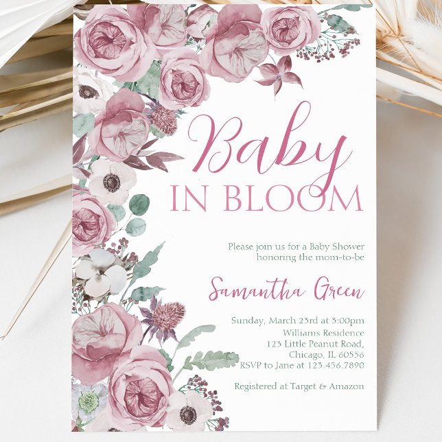 Convites Chá de Bebê de Menina Baby em Flor (Criador carregado)