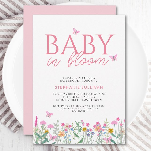 Convites Chá de Bebê de Menina Baby in Bloom Flor de Campo (Criador carregado)