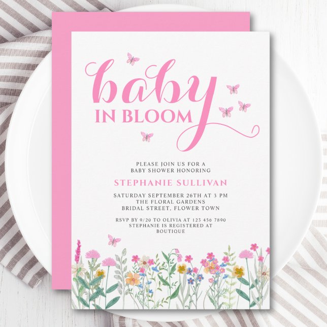 Convites Chá de Bebê de Menina com Flor de Campo Baby in Bl (Criador carregado)