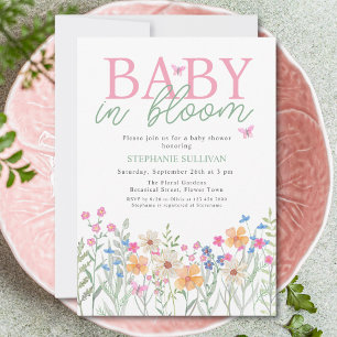 Convites Chá de Bebê de Menina com Flores Silvestres Baby i