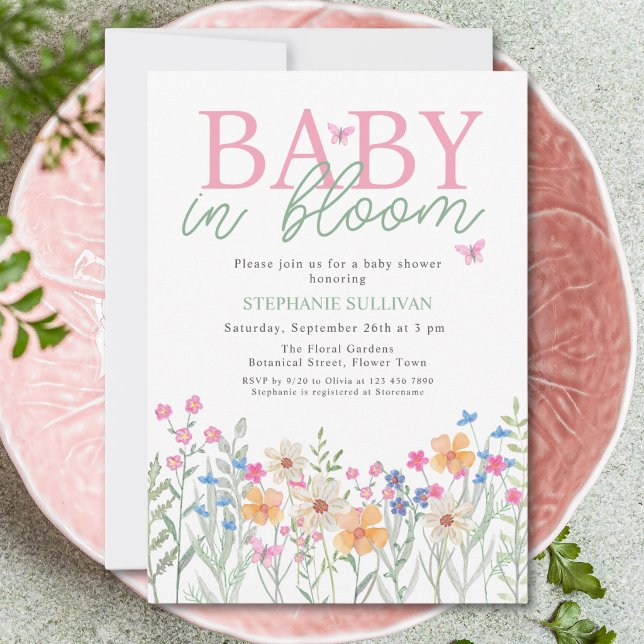 Convites Chá de Bebê de Menina com Flores Silvestres Baby i (Criador carregado)