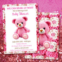 Chá de Bebê de Menina com Urso de Crochê Rosa