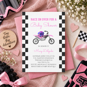 Convites Chá de Bebê de Menina Cor-de-Rosa de Moto Off-Road