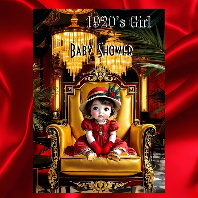 Convites Chá de Bebê de Menina Fofa Art déco Vermelho dos A (Criador carregado)