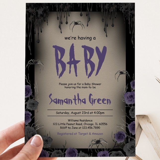 Convites Chá de Bebê de Menina Roxo de Halloween (Criador carregado)
