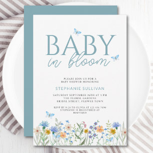 Convites Chá de Bebê de Menino Baby in Bloom Flor Silvestre