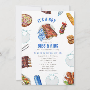 Convites Chá de Bebê de Menino com Churrasco Bibs & Ribs