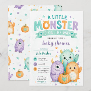 Convites Chá de Bebê de Monstro Fofo de Halloween