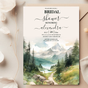Convites Chá de Bebê de Montanhas em Aquarela e Floresta de