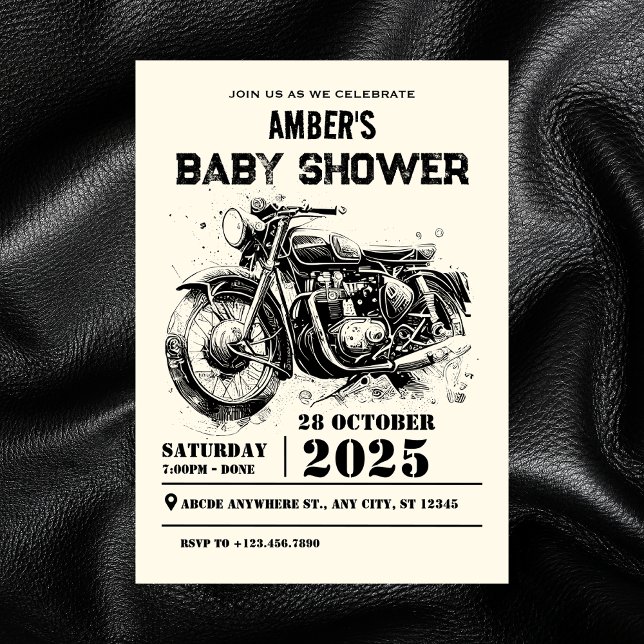 Convites Chá de bebê de moto customizada retrô vintage (Criador carregado)
