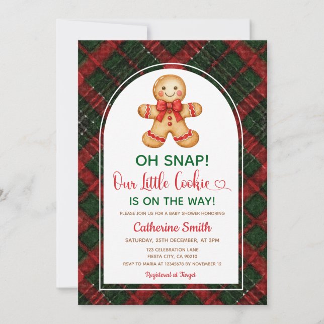 Convites Chá de Bebê de Natal Clássico de Pão de Mel (Frente)