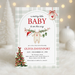 Convites Chá de Bebê de Natal com Gingham de Inverno Alegre