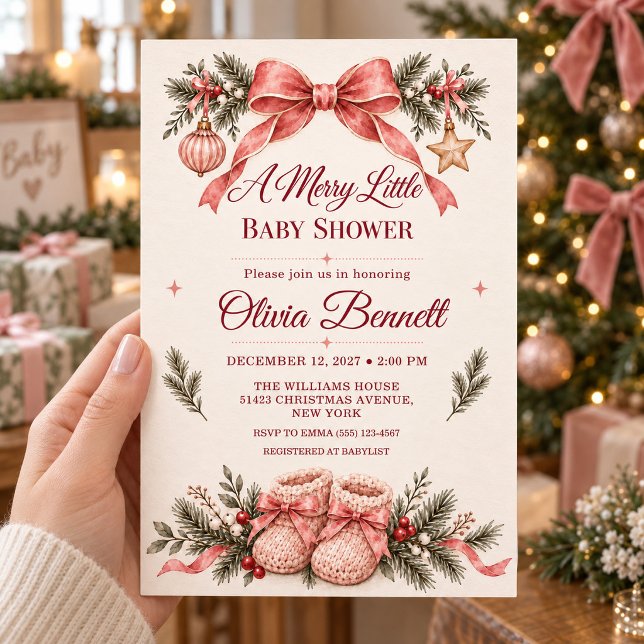 Convites Chá de Bebê de Natal com Laço Rosa (Criador carregado)