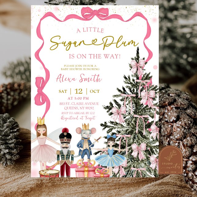 Convites Chá de Bebê de Natal com Noz Nutcracker Rosa (Criador carregado)