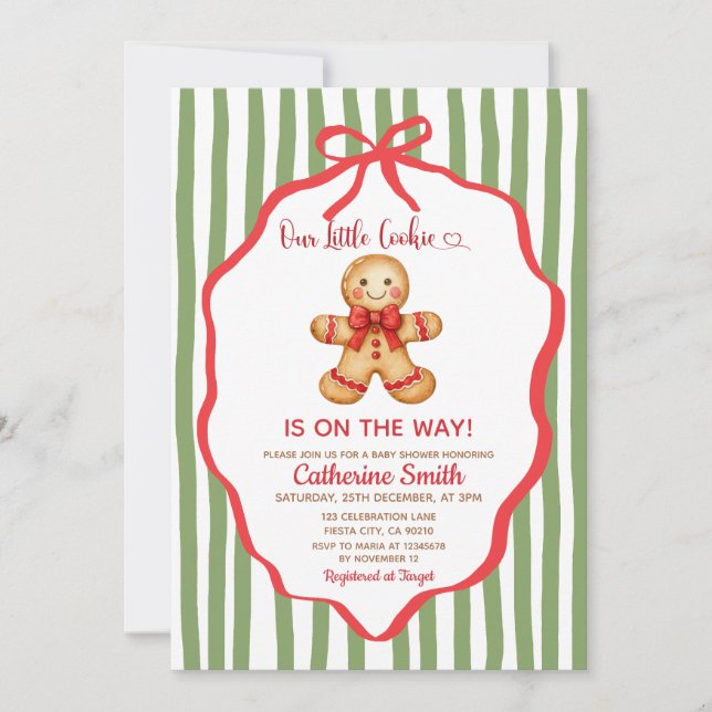 Convites Chá de Bebê de Natal Cute Preppy de Pão de Mel (Frente)