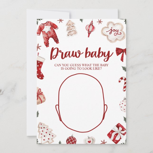 Convites Chá de Bebê de Natal de Inverno Desenhe o Bebê Jog (Frente)