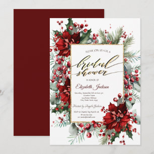 Convites Chá de Bebê de Natal Elegante com Poinsettia