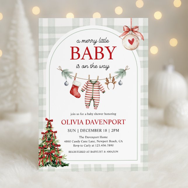 Convites Chá de Bebê de Natal Gingham de Inverno Alegrezinh (Criador carregado)
